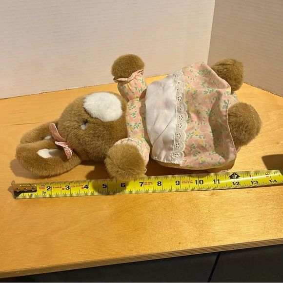 Vintage 1987 Prestige Toy Corp. “Rabbit”Plush Brown Wearing Dress & Pink Bow - Picture 7 of 7